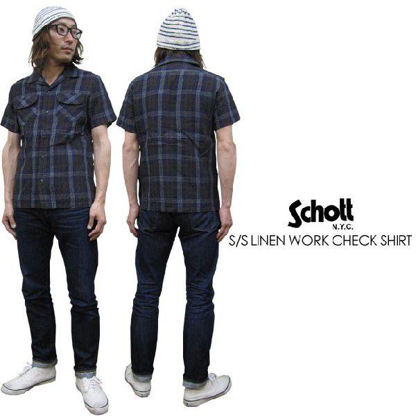 Schott N.Y.C（ショット） シャツ メンズ /SCHOTT 麻 チェック 半袖