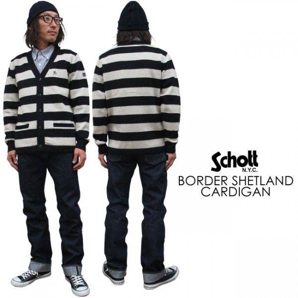 Schott / カーディガン(厚手)/XL/アクリル/ボーダー Schott N.Y.C（ショット） SCHOTT ボーダー・シェットランド
