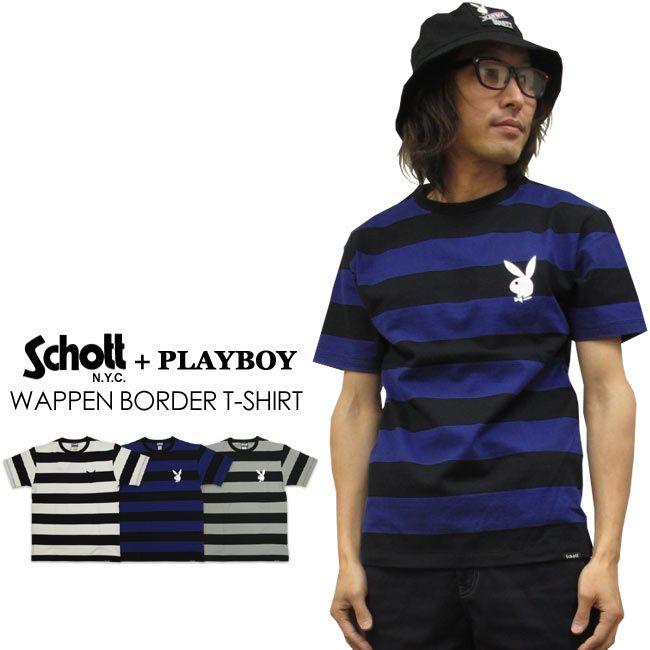 た*う様 Schott ショット PLAYBOY プレイボーイ ボーダーTシャツ Schott N.Y.C（ショット） SCHOTT PLAYBOYプレイボーイ 半袖ボーダー T