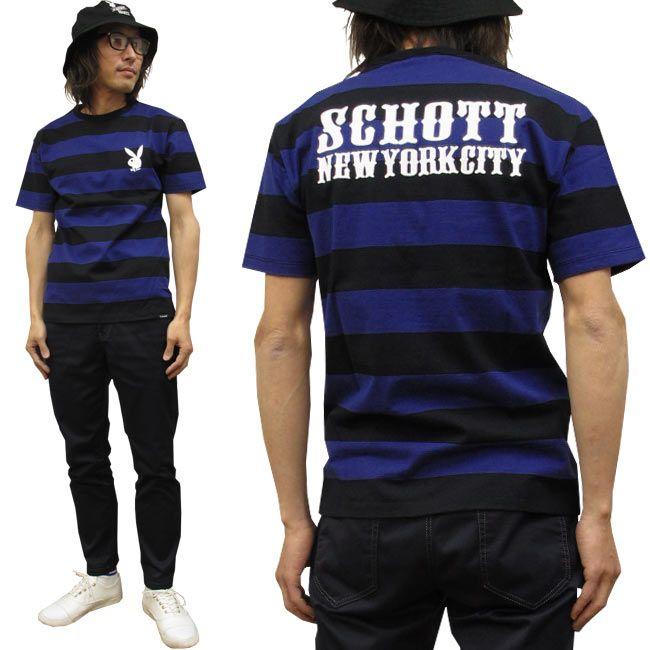 た*う様 Schott ショット PLAYBOY プレイボーイ ボーダーTシャツ Schott N.Y.C（ショット） SCHOTT PLAYBOYプレイボーイ 半袖ボーダー T