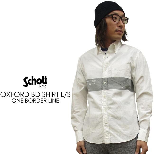 Schott N.Y.C ショット オックスフォード長袖 ラインプリント Schott N.Y.C ショット オックスフォード長袖 ラインプリント