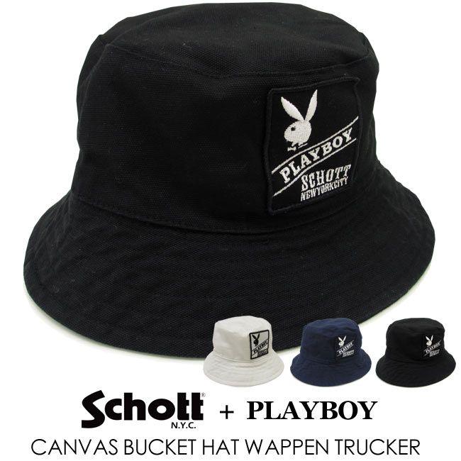 Schott ショット PLAYBOYプレイボーイ ワッペン キャンバス バケット ハット｜super-rag