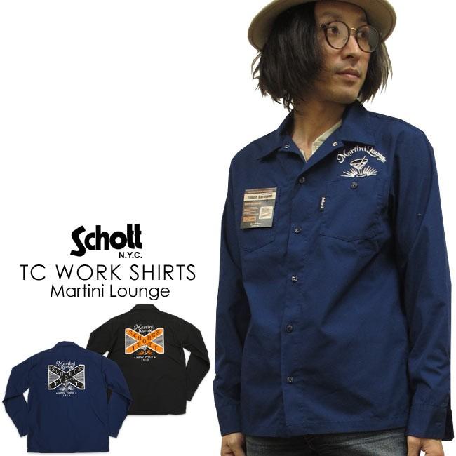 Schott N.Y.C SCHOTT ショット 刺繍 長袖 ワークシャツ（MARTINI