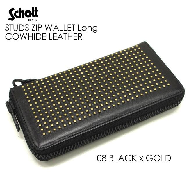 Schott N.Y.C ショット スタッズ ジップ レザー ウォレット(革 Schott N.Y.C ショット スタッズ ジップ レザー ウォレット(革