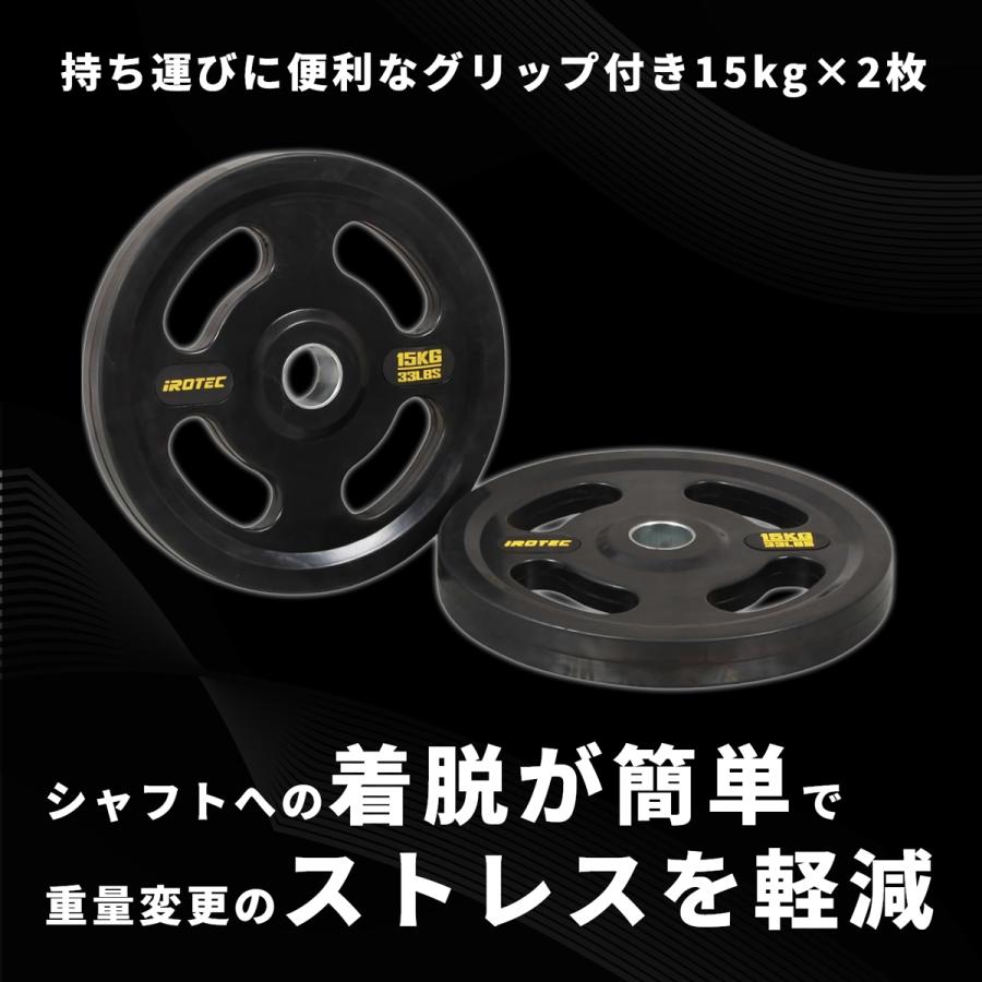 15kg2枚、オリンピックプレート。アイロテック IROTEC（アイロテック） オールラバー仕様 オリンピック プレート 15KG