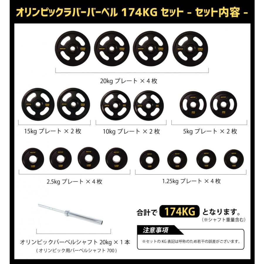 バーベルセット IROTEC（アイロテック）オリンピックバーベル174KG  