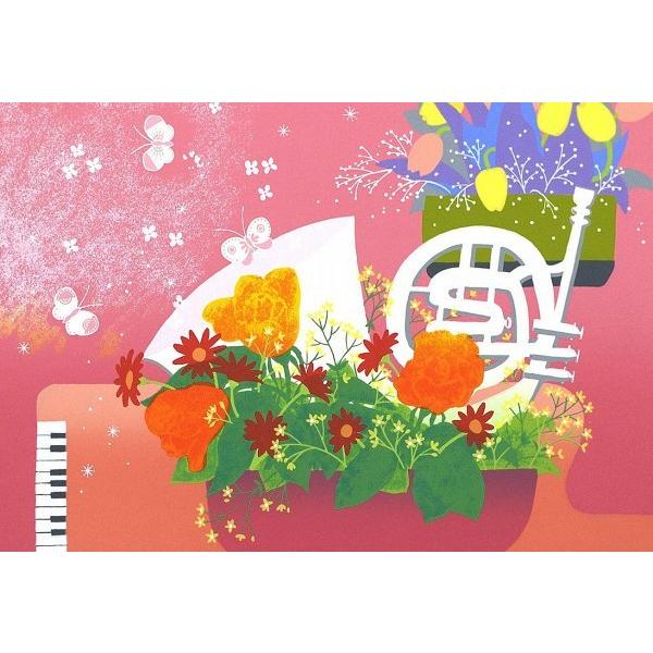 吉岡 浩太郎 花 花とチャペル 小鳥 緑 吉岡浩太郎 額付き絵画シルク