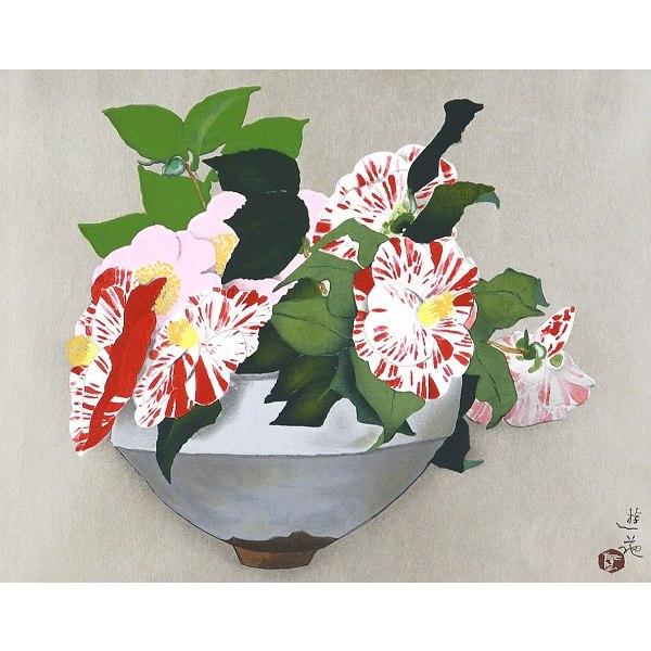 小倉遊亀『椿など』木版画