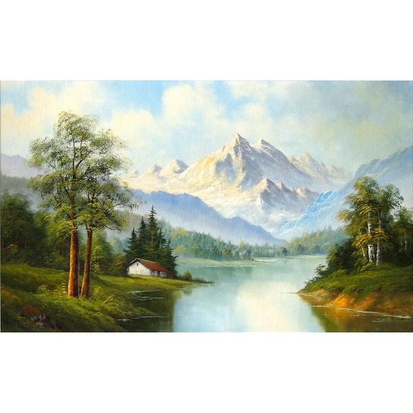 V・ブラウン『アルプスの流れ（M80号）』油彩画・【新品 額付 絵画 
