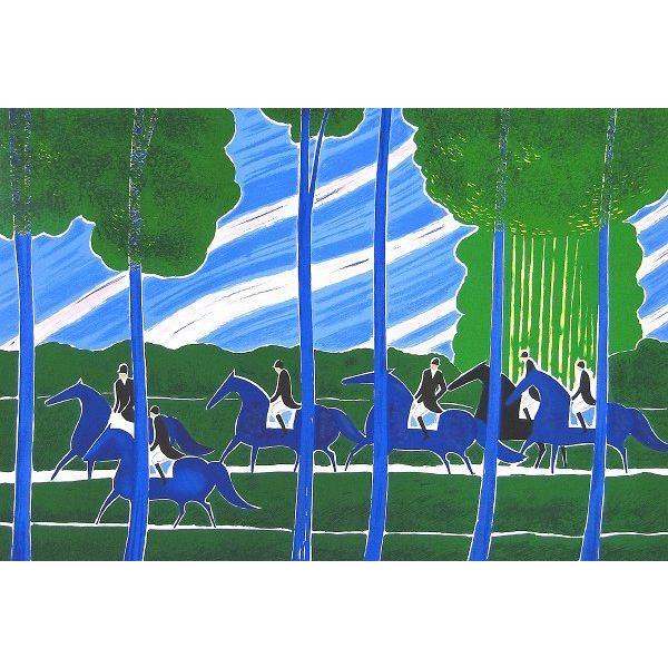 セルジュ・ラシス『森の中の乗馬』リトグラフ 【絵画 額付 新品 版画 
