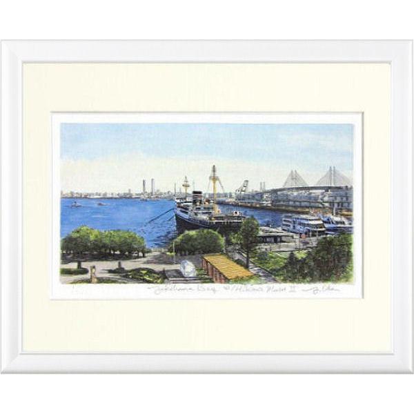 【真作】横浜港と氷川丸II 織田義郎 織田義郎『横浜港と氷川丸（2）』銅版画