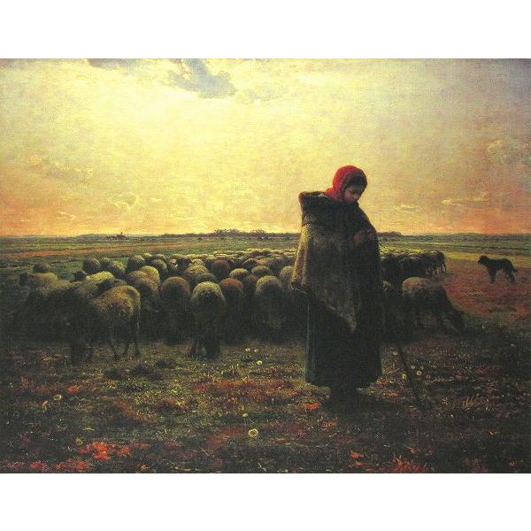 世界の名画 ジャン・フランソワ・ミレー 羊飼いの少女 複製画 額装 アート 印刷 ジャン・フランソワ・ミレー『羊飼いの少女』複製画 【絵画 額付 新品