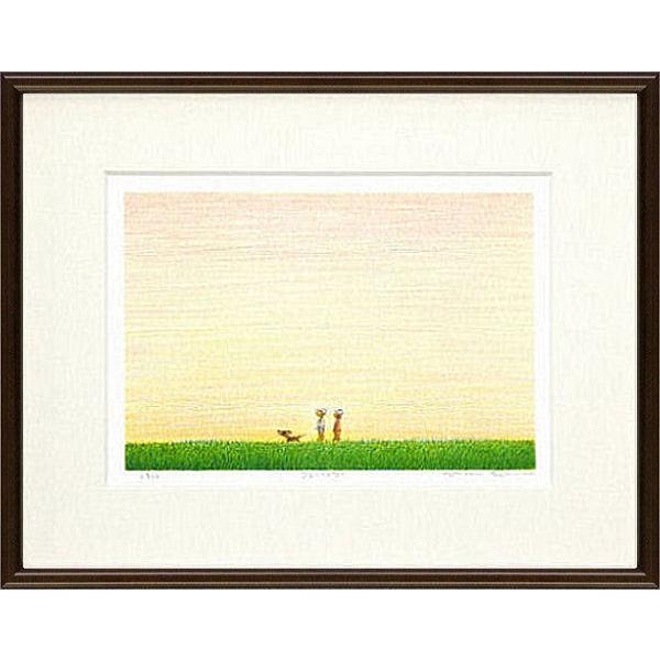 府川誠 「菜の花」版画 木製フレーム