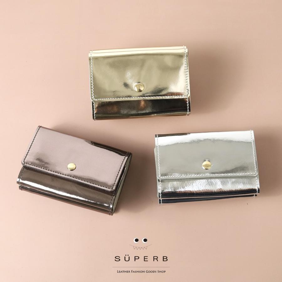 ミラー箔レザーミニウォレット/全3色】鏡面加工のミラー箔レザー