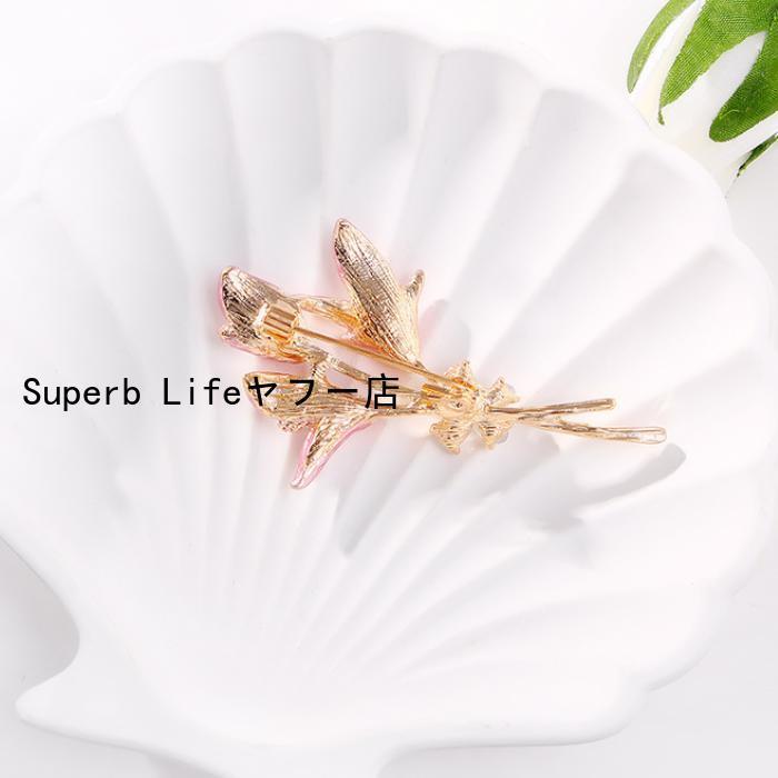 ブローチ 百合の花 ピンク色 花束 ユリ コサージュ レディース 