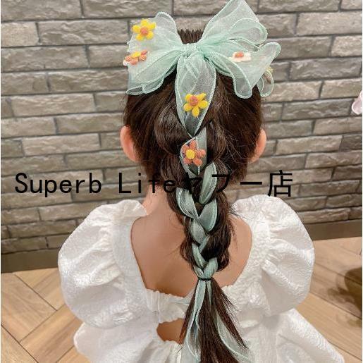 ヘアクリップ フラワーチャームオーガンジービッグリボンキッズ 