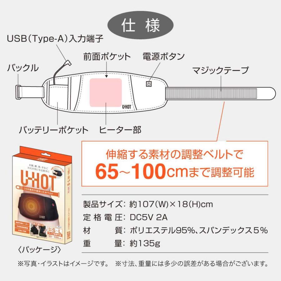 U-HOT USB遠赤外線 あったかベルト 温熱 腰・お腹 温めグッズ 温活