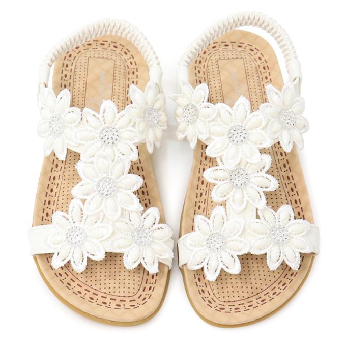 サンダル キッズ 女の子 ぺたんこ ジュニア ジュニアサンダル キッズサンダル パール ラインストーン クッション やわらか Lovevenus Superfoot 通販 Yahoo ショッピング