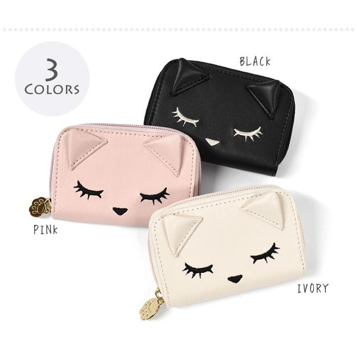 カードケース 名刺入れ レディース おしゃれ 大容量 猫グッズ 猫 雑貨 フェイクレザー プーちゃん ラウンドファスナー | flapper_bags | 07