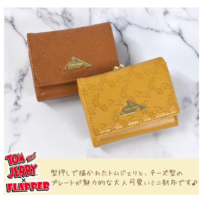 トムとジェリー ミニ財布 財布 レディース 小さめ 三つ折り財布 おしゃれ グッズ/FLAPPER フラッパー/型押し 総柄 がま口 三つ折り財布