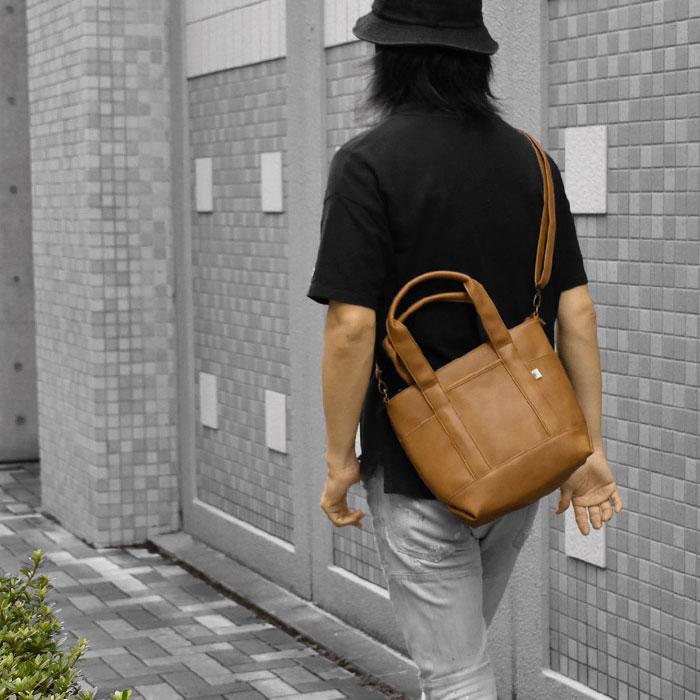 トートバッグ メンズ おしゃれ 小さめ フェイクレザー 2way