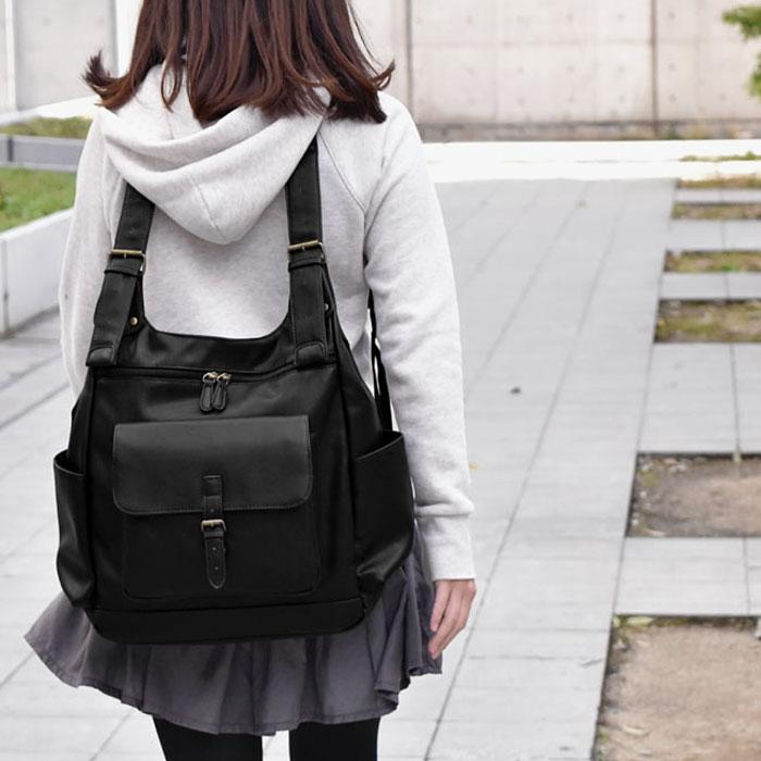リュック リュックサック レディース おしゃれ 通学 女子 学生 大容量 フェイクレザー 2way H型リュックの画像