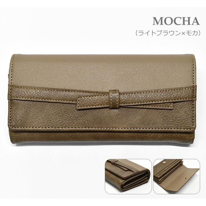 フェイクレザー バイカラー リボン 長財布 レディース 財布 大容量