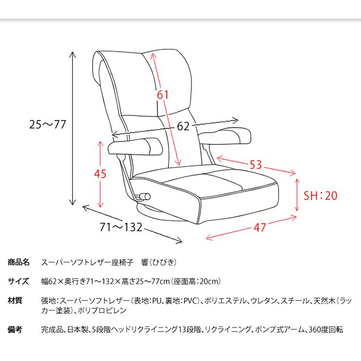 新春セール 日本製 スーパーソフトレザー 座椅子 響 YS-C1367HR 父の日ギフト 【S2411130523】(14843円)