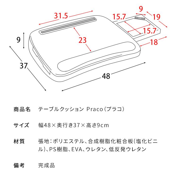 完成品 テーブルクッション クッション おしゃれ シンプル スリム 北欧 ノートパソコン タブレット スマホ デスクワーク 読書 praco(プラコ) 幅48cm 4色対応_5
