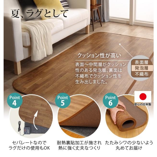 国産 2点セット 防水・抗菌・防カビ・防汚 ラグ 床暖対応 木目調カーペット Woody(ウッディ) 200x98cm 1畳用 +ホットカーペット本体 3色対応 I-5200001_9