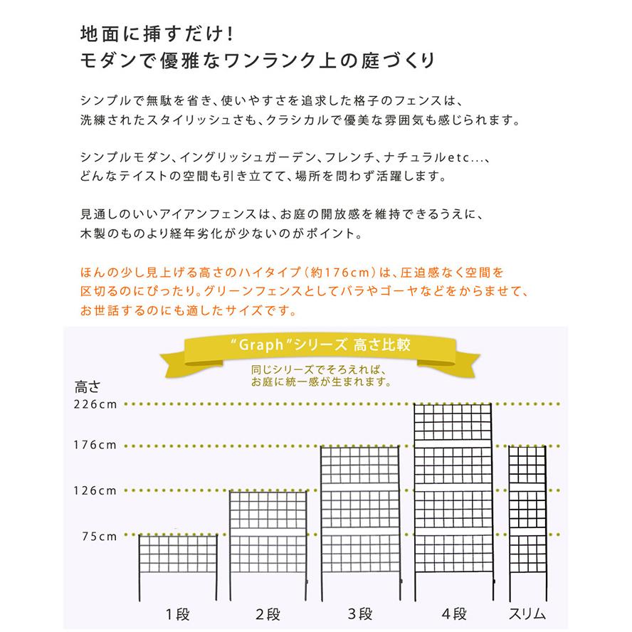 柵 おしゃれ アイアンフェンス 高さ176 グラフ 2枚組 モダン モノトーン 通気性 採光性 耐久性 ガーデニング ナチュラル ゴーヤ バラ アンティーク風 仕切り_2