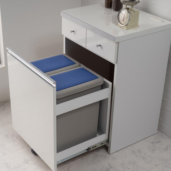日本製 完成品 ペール2個付き キッチン収納 幅55cm キッチンカウンター