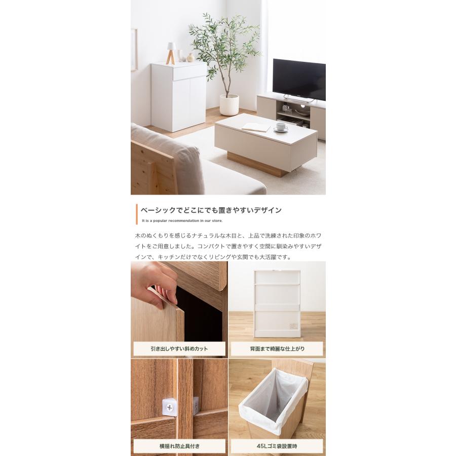 キッチンカウンター ダストボックス 45L 3連タイプ キャスター付き 幅