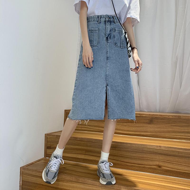 デニムスカート レディーススカート 春夏フロントスリット デニムスカート レディーススカート 春夏フロントスリット