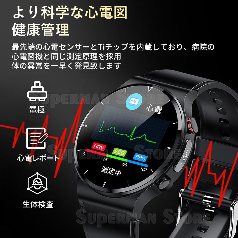 スマートウォッチ 高精度 心電図 心拍数 医療レベル並のECG PPG 体温 血圧 血中酸素 防水 プレゼント ECG 歩数計 MEDICAL