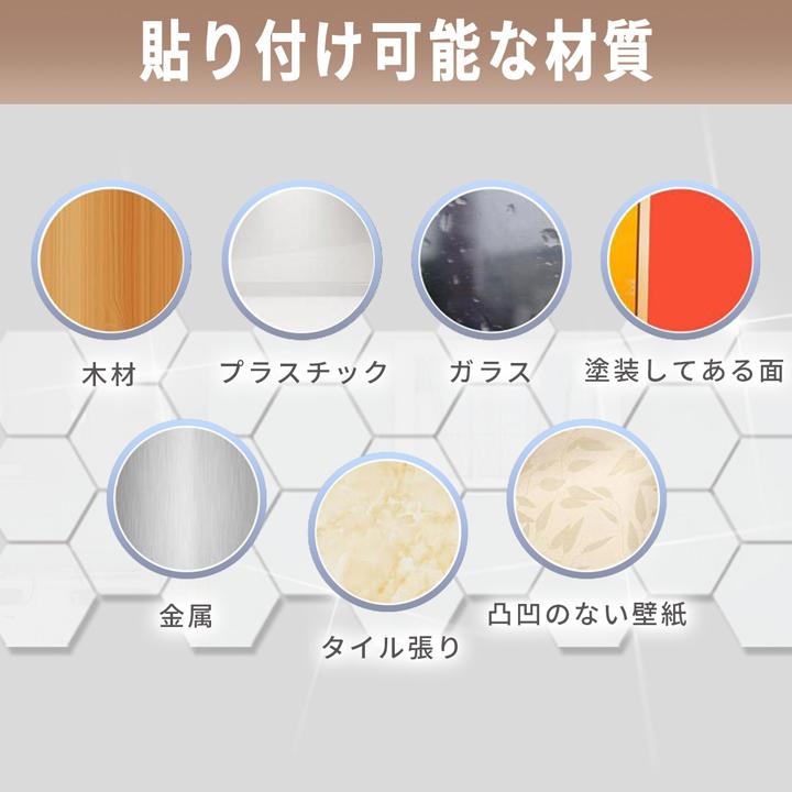 ミラーウォールステッカー 12枚セット ヘキサゴンタイプ 保護フィルム