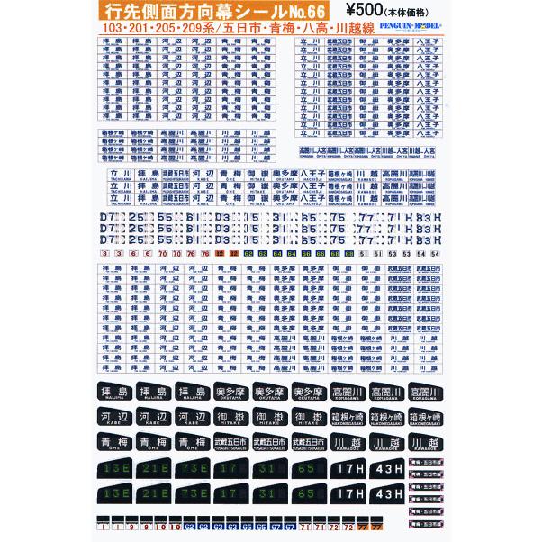 行先側面方向幕シール 103・201・205・209系/五日市・青梅・八高・川越
