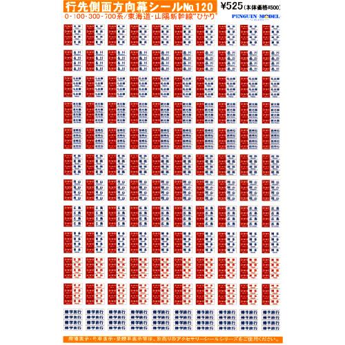 行先側面方向幕シール 0・100・300・700系/東海道・山陽新幹線
