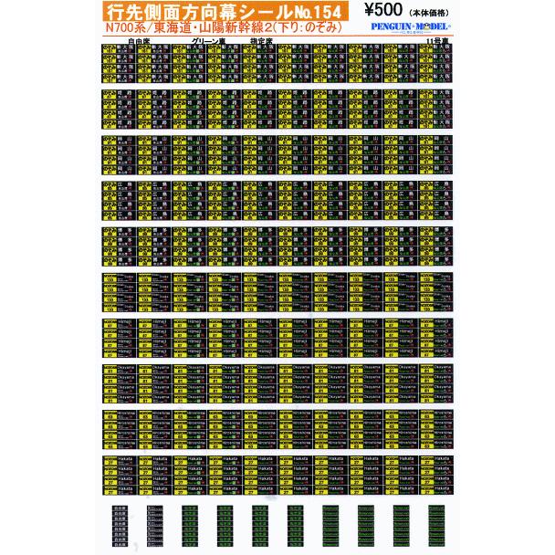 行先側面方向幕シール N700系/東海道・山陽新幹線2(下り：のぞみ) [PG