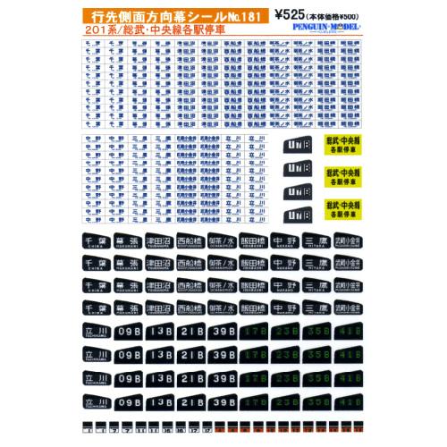 行先側面方向幕シール 201系/総武・中央線各駅停車 [PG-181