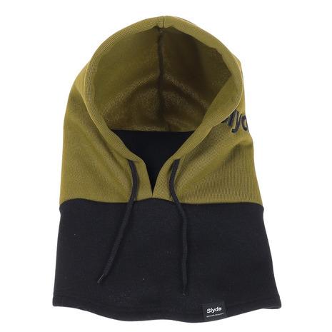 バラクラバ グリーン 手編み フード付きネックウォーマー リブ 男女