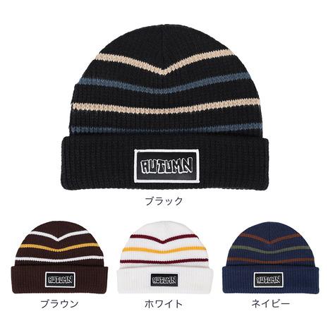 White West ニット帽 ネイビーとブラウン AUTUMN（メンズ、レディース）帽子 ニット帽 AT23 VINTAGE