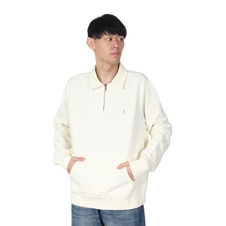Ralph Lauren ホワイト長袖ポロシャツ M y2k swag drip ケーブルニット コットン ロングスリーブ ポロシャツ