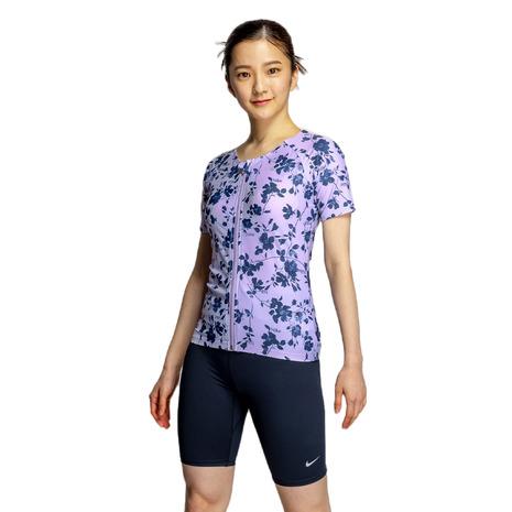 新品上下　ナイキセパレート水着 新品タグ付きスポーツ用水着　袖あり水着 NIKE（ナイキ） （レディース）フィットネス水着 水泳 総柄ジップ付き