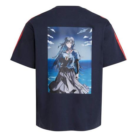 【レア】アディダス×Adoコラボ トリコロール 3ストライプTシャツ紺Sサイズ adidas（アディダス） （メンズ）スリーストライプス 半袖Tシャツ Ado