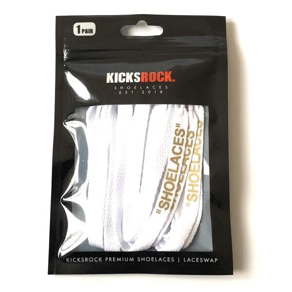 (KICKSROCK) CLASSIC FLAT SHOELACES (160cm, WHITE/GOLD LOGO)｜supiyura｜03