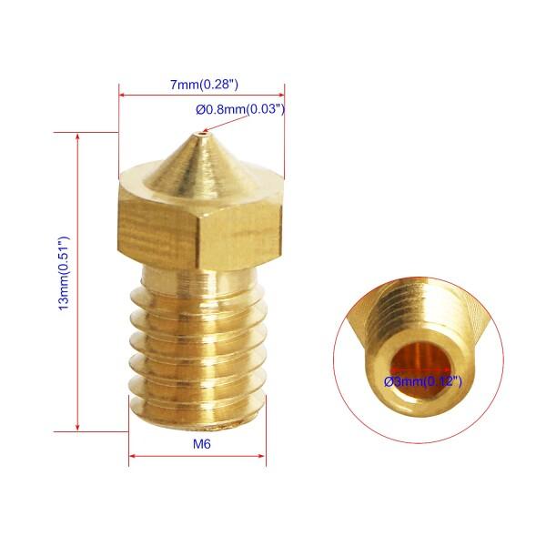 Aopin M6 3mm押出機ノズル3Dプリンター0.8mm / 0.031"真ちゅう製3Dプリンター押出機ノズル4 Pcs｜supiyura｜02