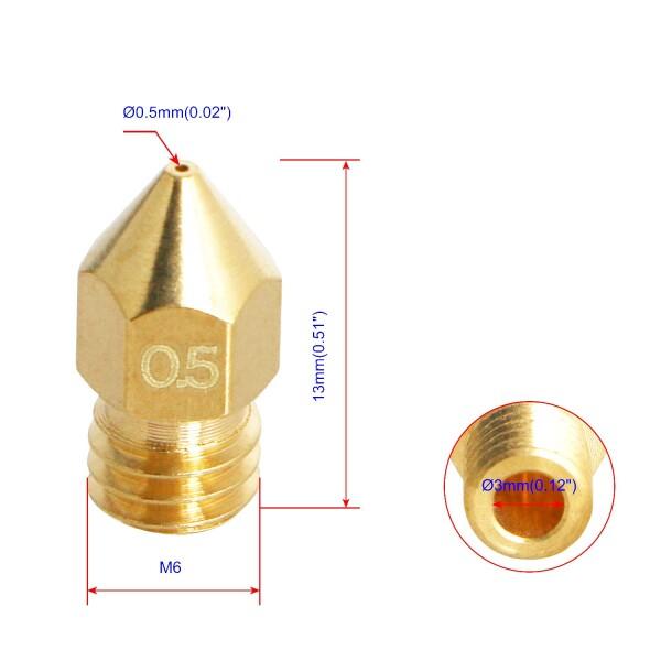 Aopin M6 3mm押出機ノズル3Dプリンター0.5mm / 0.02"真ちゅう製3Dプリンター押出機ノズル10 Pcs｜supiyura｜02