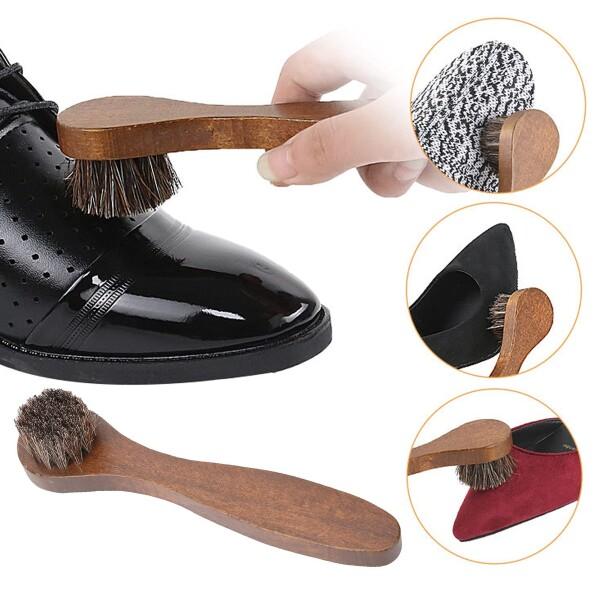靴磨きブラシ コンパクト 小型 軽量 靴磨きクリーナーツール 馬毛磨き靴ブラシ ウッドハンドル｜supiyura｜06