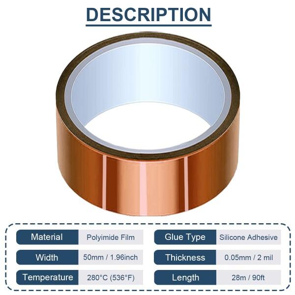 DAOKAI 50mm x 28m(90ft) 高温テープ 高温テープ ポリイミド耐熱テープ サーマルテープ カプトンテープ｜supiyura｜02
